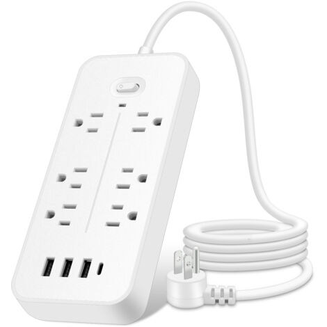 [Power Strip] avec 6 Prises AC, 2 Ports USB et 1 Port Type-C [Antidéflagrant] (1/5)
