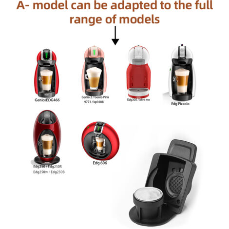 Adaptateur de Capsule de Café Rechargeable + Accessoire pour Machine Espresso Dolce Gusto - Convertisseur 304 Stainless Steel avec Cuillère et Brosse - Compatible Genio/EDG466 Type-A/B/C