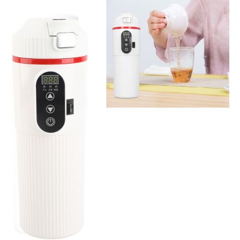 Bouilloire électrique 500ml pour voiture - Chauffage intelligent avec affichage température - Mug électrique en acier inoxydable avec allume-cigare blanc. (1/5)