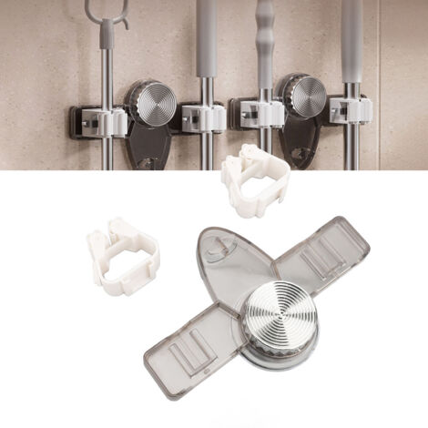 Porte-Balai et Serpillière Fixation Ventouse Murale PET 2 Support Organisateur Économie Espace Dépôt Cuisine Salle de Bain Gris Transparent (1/5)