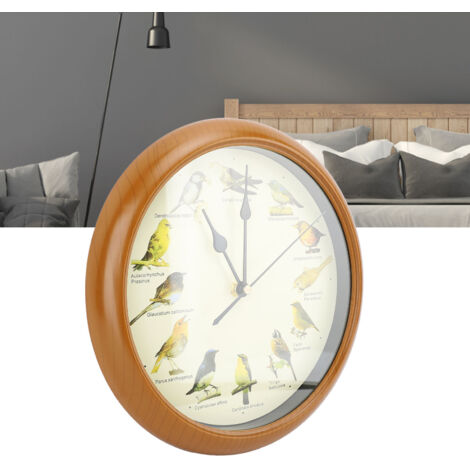 Horloge Murale 10 Pouces, Multifonction, Cuckoo, Ronde, Silencieuse, Appels d'Oiseaux, Musique de Noël, PP PS, Pour Salon, Brun