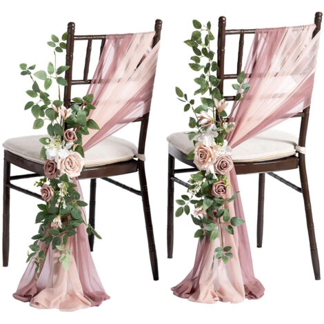 Fleurs Artificielles Doublure Panneau Dos Chaise Fêtes 2 Pièces Vert Blanc Textile (1/5)