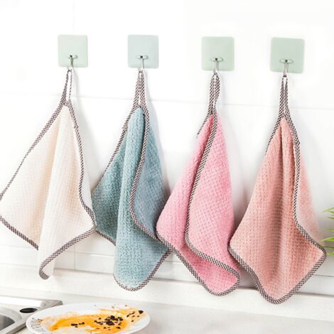 Tapis de lavage Kitchen Dish Cloth pour nettoyage absorbant doux avec pendant loop Coral Fleece towel peachy beige 25.5x25cm 10g 1x (1/5)