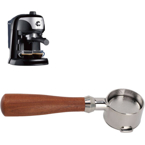 Portafilter sans fond dédié machine Delonghi 51mm - Modèle 2 oreilles démontable en acier inoxydable 304 avec manche bois et tamis ultra-fine (1/5)