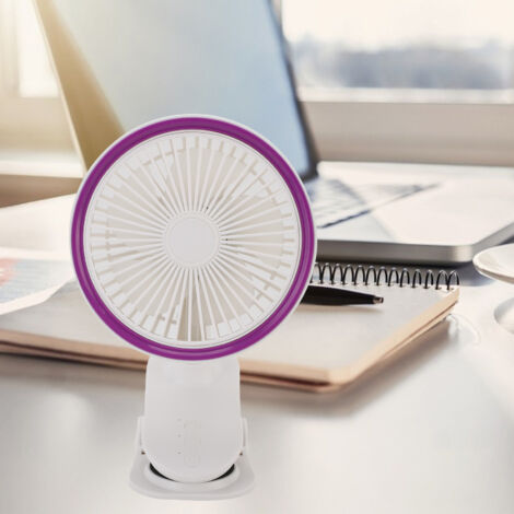 Ventilateur avec Clamp USB Portable et Rechargeable Rotation 360° Silent pour Bureau/Lit Blanc ABS (1/5)