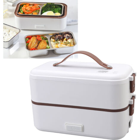 Boîte à lunch électrique portable 0,8L double compartiment chauffage rapide 20 minutes avec prise US 110V matériau PP et stainless steel 304 (1/5)