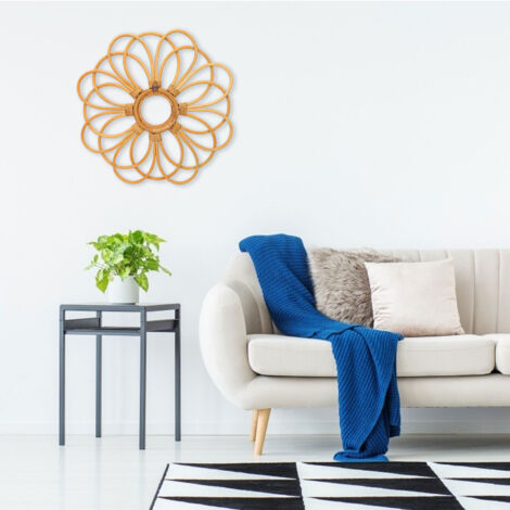 Décoration Murale Artisanale en Rotin "Flower" Diamètre 42cm - Art Retro Bohème pour Salon et Maison