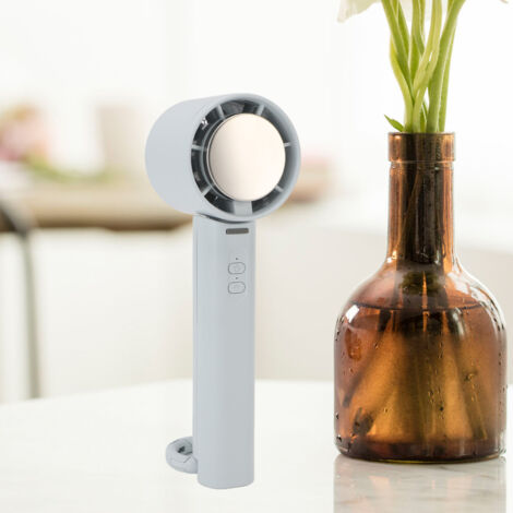 Ventilateur Personnel Portable Rechargeable 2000mAh 3 Vitesses Silencieux Technologie Semi-conducteur Pied Angle 90° Cordon Type-C Taille 56x58x206mm Bleu (1/5)