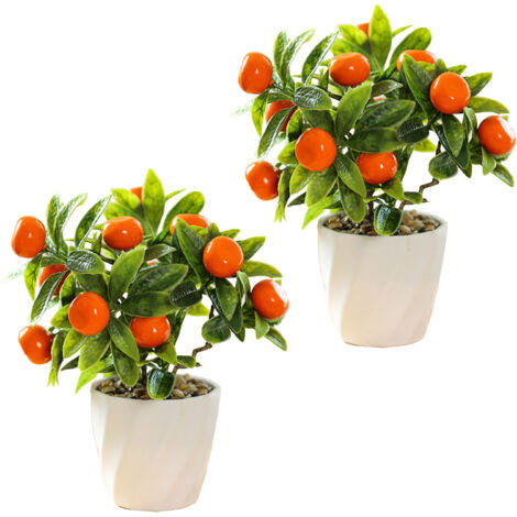 Plantier artificiel fruitier, pot décoratif simulation avec fruits colorés, hauteur 28cm. (1/5)