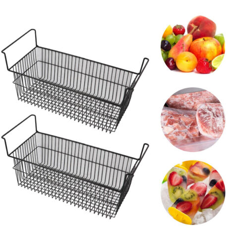 Panier de rangement pour congélateur coffre - 2 paniers métalliques stackables noir L63xW27xH29cm (1/5)