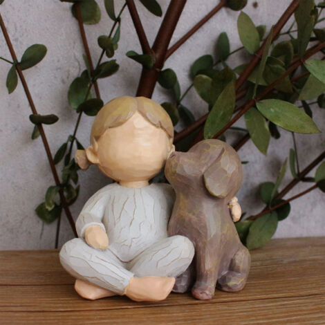 Statue "Girl and Puppy" - Sculpture en Résine Décorative pour Bureau, Salon ou Chambre - Ornement Exquis (8 x 5 x 7.8 cm) (1/5)