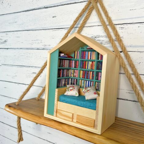 Étagère de livres anti-stress, miniature décorative en bois (17x10x23cm), pour bureau ou salon (1/5)