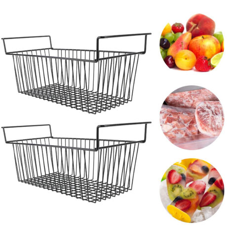 Panier de rangement pour congélateur coffre - Corbeille profonde en métier peinte noir 49.5x29x27cm (2 unités) (1/5)
