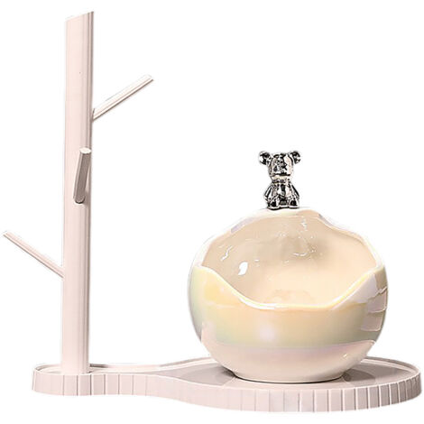 Porte-serviette en céramique bear modèle 697 (crème + étagère blanche) pour l'entrée, rangement clés, déco salon (1/5)