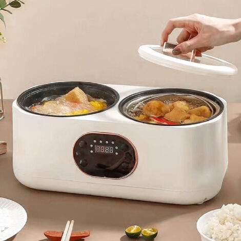 Autocuiseur électrique Double avec Deux Pots Multifonction - Rice Cooker 1.5L et 1.5L, Matériaux ABS et Acier Inoxydable pour Cuisson à Basse Température, Soupe, Porridge, Cuisson Sans Sucre et Foncti