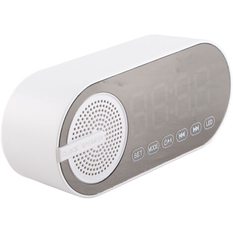 Enceinte Bluetooth avec Horloge Dual Alarm Mirror Bluetooth 5.0 Rechargeable Portable ABS Blanc
