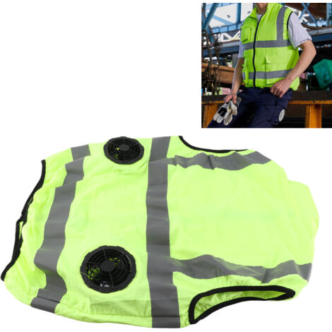 [Gilet Ventilé] Cool Vest XL 5V Fluorescent Green Réflectif Avec 2 Ventilateurs Port USB Rechargeable (1/5)