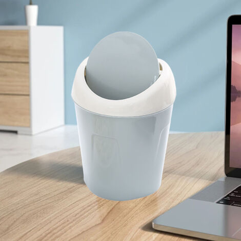 Poubelle de Bureau Mini - Petit Bac à Ordure avec Couvercle à Oscillation pour Table de Salon Café - Plastique Bleu (1/5)