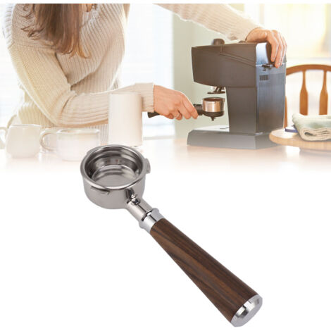 Portafiltre sans fond 58mm compatible Barsetto avec manche en bois massif Rosewood Noir, en acier inoxydable, design avec 3 entrées, filtrable amovible et facile à nettoyer pour extraction améliorée (1/5)