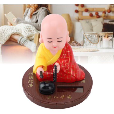 Figurine de Petit Moine en ABS, Décor Coloré Énergisé par Panneau Solaire Automatique pour Tableau de Bord et Bureau (1/5)