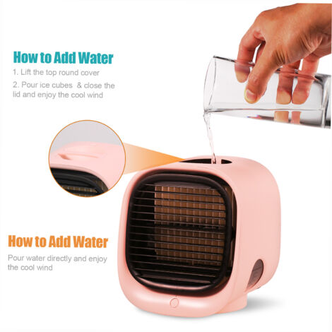 Ventilateur et Air Cooler USB avec Reservoir de 300mL  3 Vitesses  Blanc/Verte/Rose  ABS  Portable et Adaptable pour Bureau (1/5)