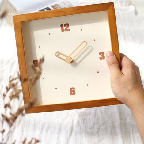 Horloge murale moderne silencieuse Carré Design Bois foncé 23x23 cm Pour Salon cuisine bureau (1/5)