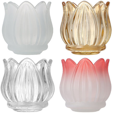 Bougeoir 4 pièces Tulip en verre, vintage transparent marron décoration de table (rose + glacé + ambre + transparent) (1/5)