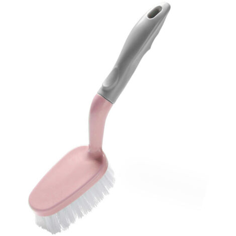Brochette de Nettoyage Polyvalente avec Manche Anti-Dérapant - Brosses Blanches pour Douche, Salle de Bain, Cuisine, Baignoire - Rose (1/5)