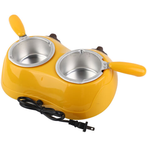 Fondue électrique duo avec accessoires, pot antiadhésif 250ml, fonte chocolat et beurre, deux températures 40°C/70°C, kit complet incluant spatule et outils à tremper.