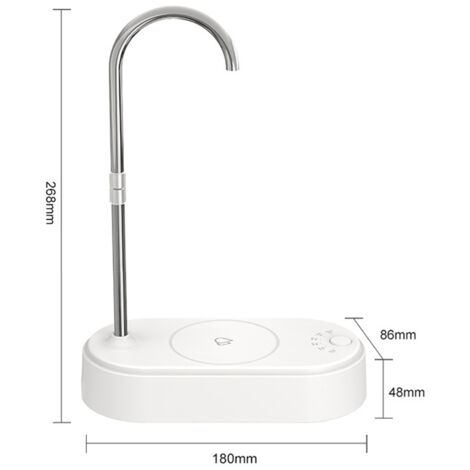 Distributeur d'eau de bureau rechargeable USB avec pompe pour bouteilles de 5 gallons, adapté aux foyers et bureaux, en ABS et acier inoxydable (blanc/noir). (1/5)