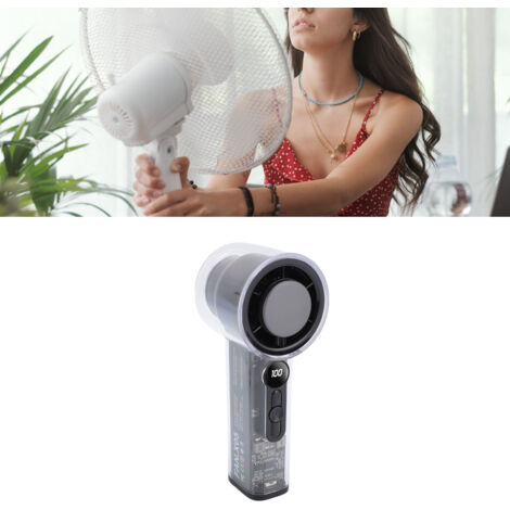 Ventilateur Portable Turbine - Mains et Table - 100 Vitesses - Écran Digital - Design Transparent - Avec Cordon - 6H Batterie (1/5)
