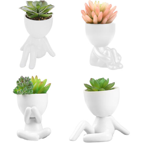 "Pot de Fleur Céramique Miniature" Succulent en Set de 4 Pots avec Plantes Décoratives pour Décoration Domicile (1/5)
