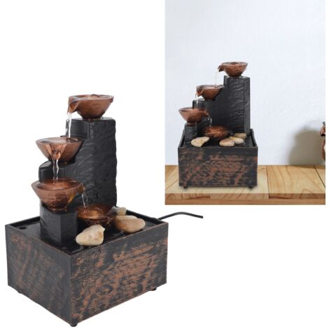 Fontaine de Table USB Attraction de Fortune Feng Shui LED pour Salon - Petit Modèle avec Pierres Naturelles, 17.3 cm, Lumière Jaune, Kit Décoratif et Design Apaisant. (1/5)