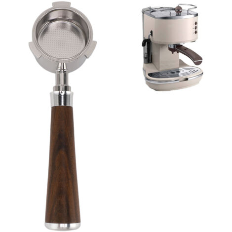 Portafilter sans base 51 mm 3 oreilles en stainless steel avec manche bois amovible, accessoire facile à nettoyer pour machine café Delonghi (1/5)