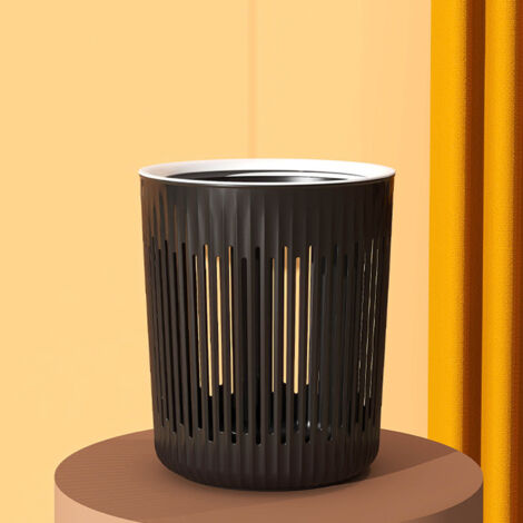 Hollow Trash Can Panier à déchets à haute capacité avec anneau compressible pour cuisine bureau salon chambre couleur Noir (1/5)