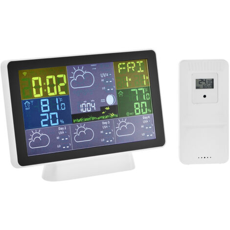 Station météorologique intelligente WIFI Aoresac avec capteur extérieur - 7 en 1, prévisions, température, pression, humidité, pluviomètre, phases lunaires, alarme