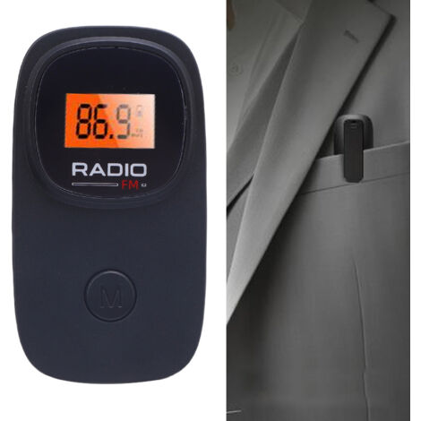 Radio Pocket FM avec Clip Portatif, Affichage Digital HD, Recherche Auto-Station, Batterie AAA, Plastic 71x39x30mm 79g, Orange Backlit, Headphones Inclus, Manual Utilisateur (1/5)