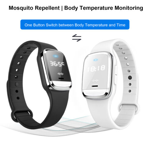 Bracelet Anti-Moustiques Réfracteur avec Montre Digital M20 Moustique Anti-Reptant Silicone Noir 90mAh Temps Corps Température Moniteur USB 130h (1/5)