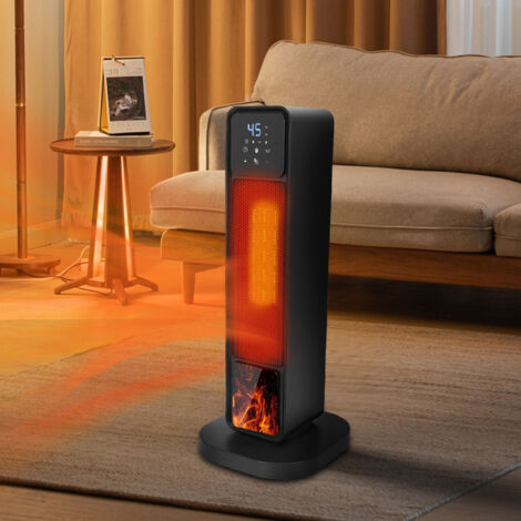 Radiateur Tour à Oscillation Flamme avec Contrôle à Distance et Fonction Ventilation pour Toute Saison - Radiateur Tour Electrique avec Chauffage Ceramique 2200W pour Maison EU Plug (1/5)