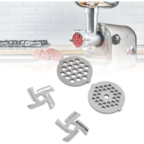 Disques et Lames pour Moulin à Viande - 2 Disques de Coupe + 2 Lames Inox - Accessoires pour Hachoir et Broyeur (1/5)