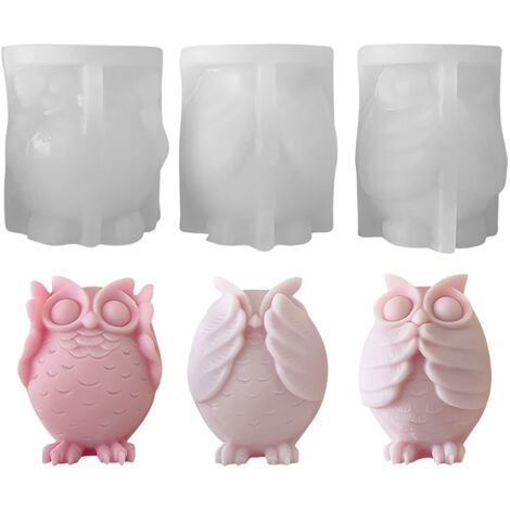 Moule silicone pour bougie parfumée 3D Owl - Modèle DIY pour savon artisanal, statuette plâtre - Ensemble de 3 styles (yeux, oreilles, bouche couverts)