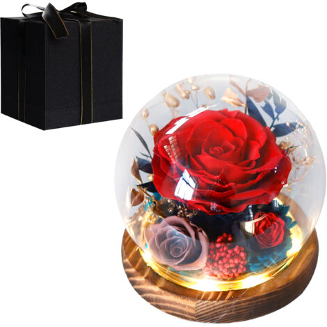 Fleur Rouge Préservée en Boîte Cadeau pour Maman, Amoureuse, Professeur ou Amie - 3 AAA Batteries à Fournir (1/5)