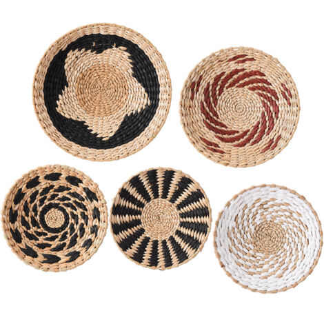 Décoration murale bohème en fibre naturelle - Pack de 5 formes assorties (A1 20cm + A2 20cm + A3 20cm + B2 25cm + B9 30cm) - Tissage artisanal pour ambiance chaleureuse