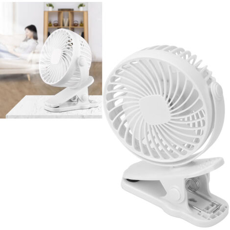 Ventilateur Clip USB Mini ABS Blanc à 720° et 3 Vitesses Silencieux pour Bureau