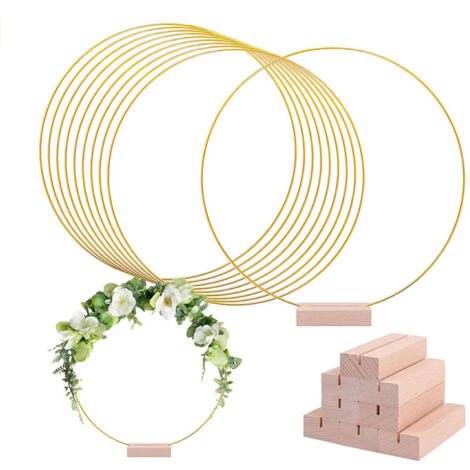 Cercle floral métal 12" avec support bois DIY décoration mariage noël art floral (1/5)