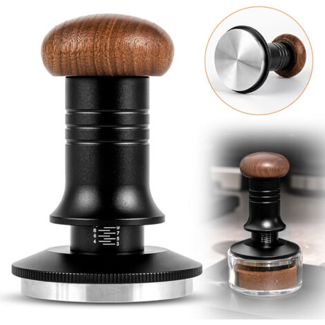Tampon Espresso Calibré à Ressort 30lbs, Tampon Café 58mm à Profondeur Adjustable avec Base 304 Stainless Steel et Manche Ergonomique Bois de Noix Premium (1/5)