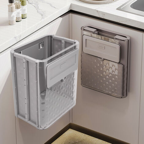 Poubelle Accrochable 2.4 Gallons Foldable Déchets Multifonction Cuisine Salle de Bain Bureau RV - Plastique Haute Qualité Installation Sans Vis (1/5)