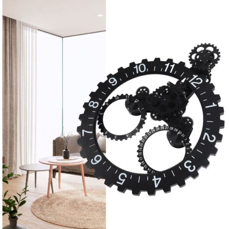 Horloge Murale Mécanique à Engrenages en Style Retro Européen Noir - Cadran Rotatif Unique avec Indicateurs et Affichage Digital - Montage Murale - Cadran en Acier Inoxydable 304, PVC - Pour Salon, Bu (1/5)