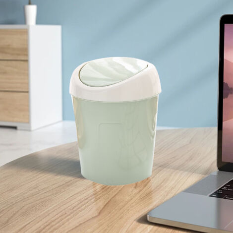 Corbeille de bureau Petit Mini Plastique Table Poubelle avec Couvercle à Battant pour Salon Table Café S Vert (1/5)