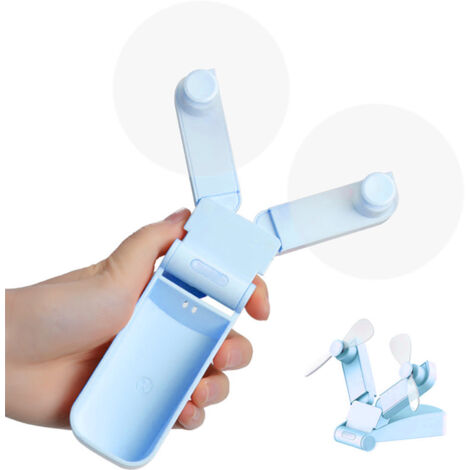 Ventilateur USB Mini Double Folding - Ventilateur Portable Bicolore Rechargeable USB pour Bureau Voyage Extérieur Intérieur - Bleu (1/5)